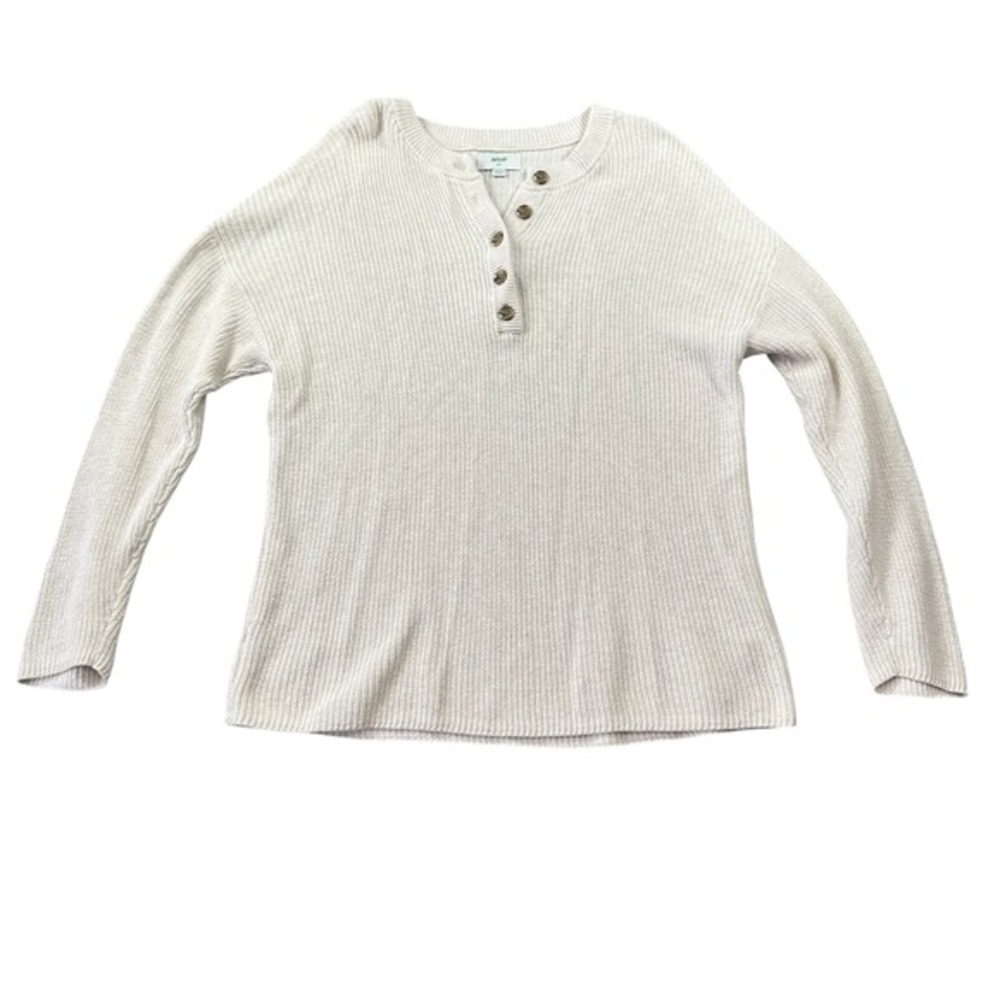 Aerie Henley Sweater Womens‎ Small Cream Ribbed Knit 100% Cotton Long Sleeve Top